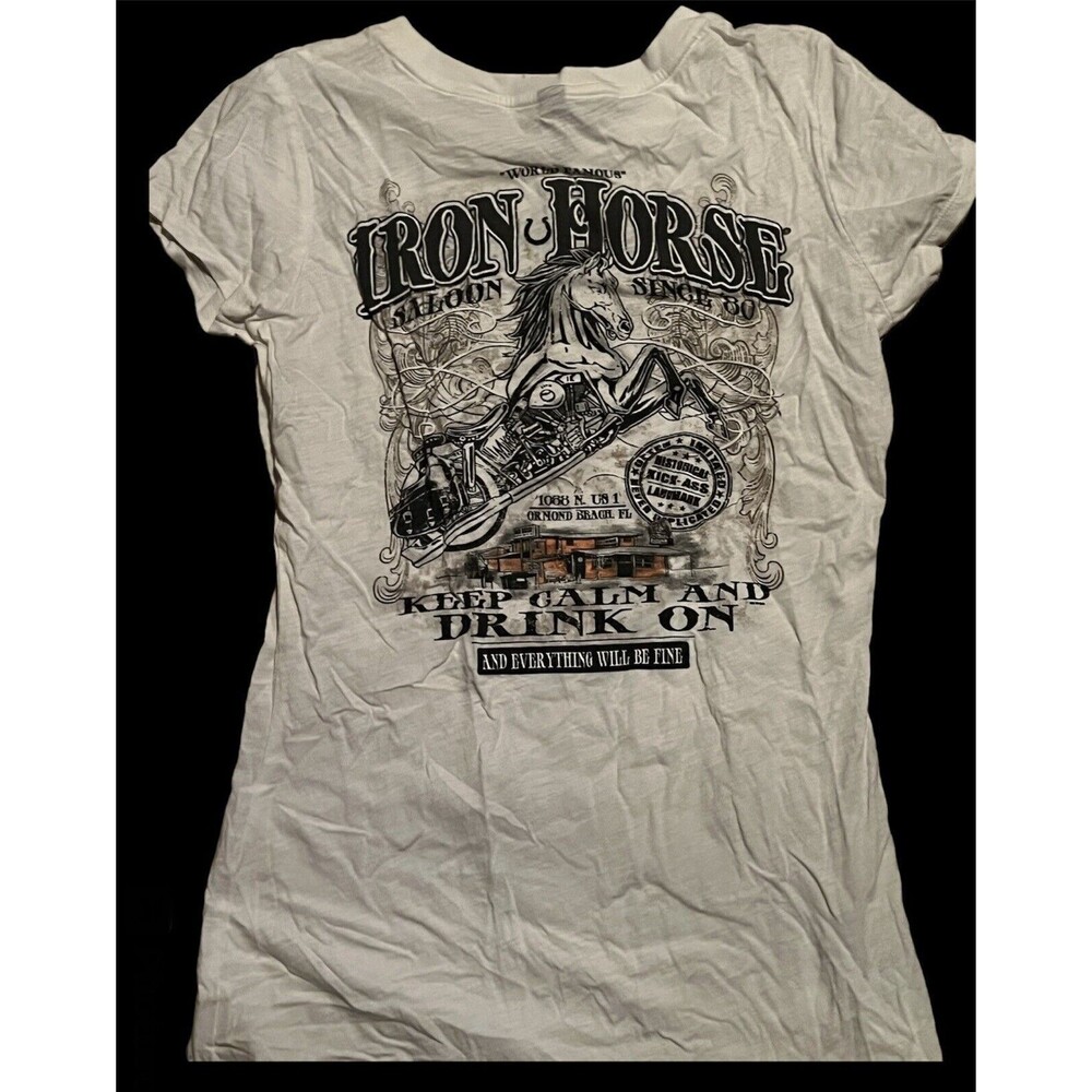 Vintange Iron Horse Saloon White Short Sleeve Shirt M Biker Bar Made In USA